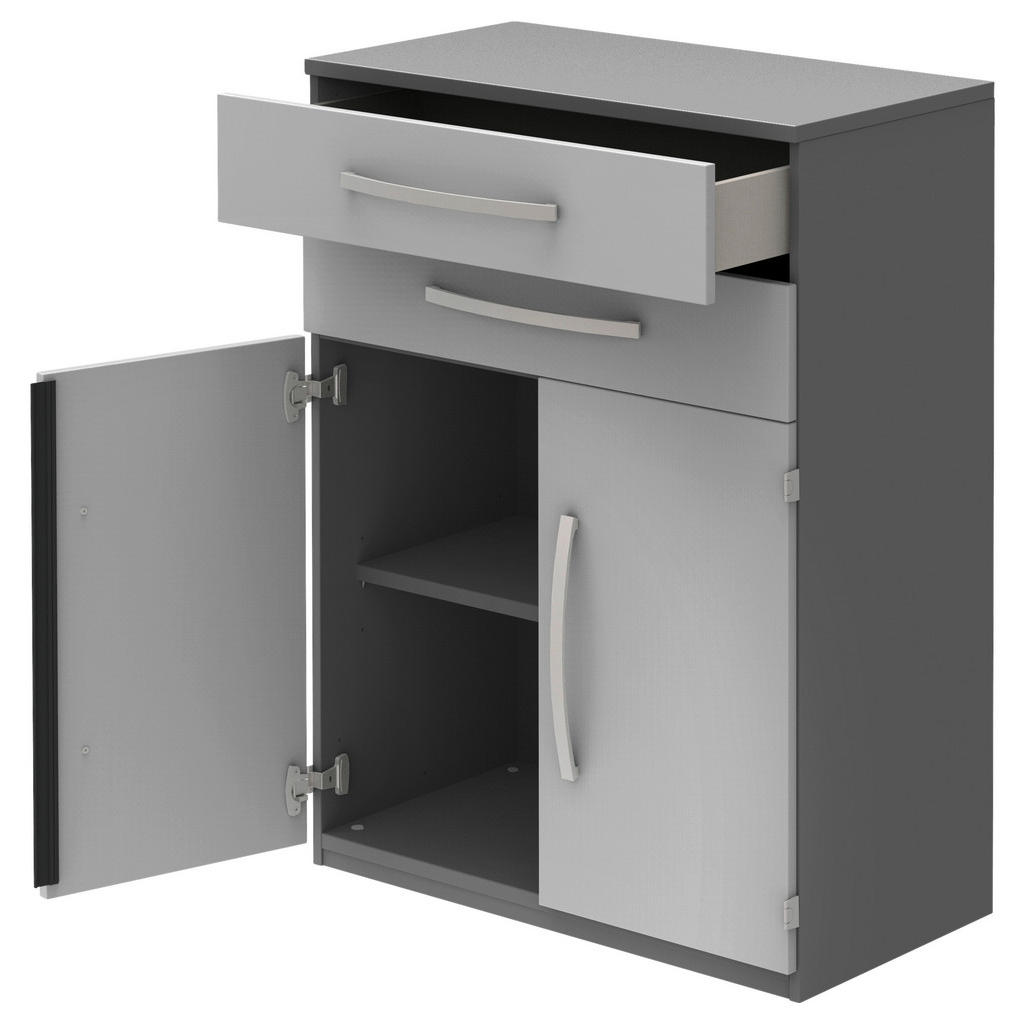 Thumbnail - Moderano Aktenschrank, Anthrazit, Hellgrau, Holzwerkstoff, 1 Fächer, 2 Schubladen, 80x111.7x43 cm, Made in Germany, Beim...
