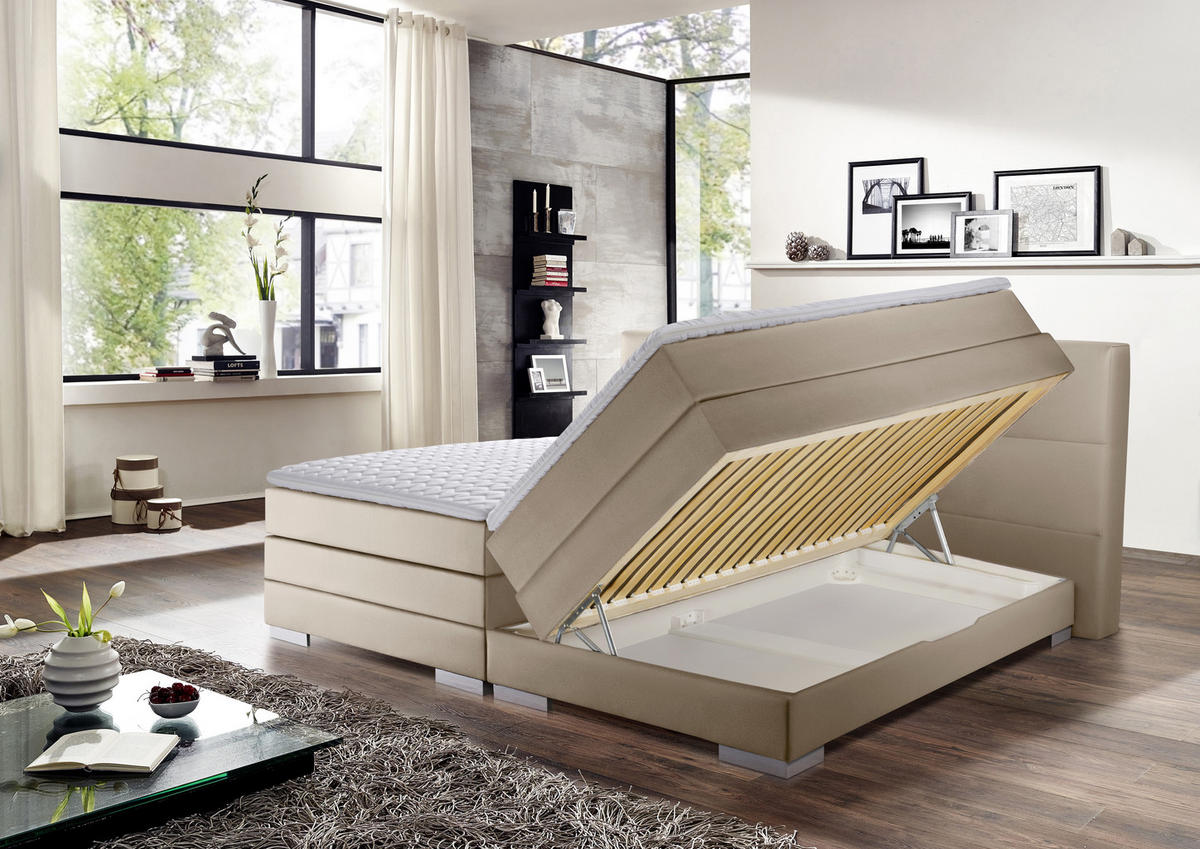 BOXSPRINGBETT 200/200 cm  in Schlammfarben  - Schlammfarben/Silberfarben, MODERN, Holzwerkstoff/Textil (200/200cm) - Livetastic