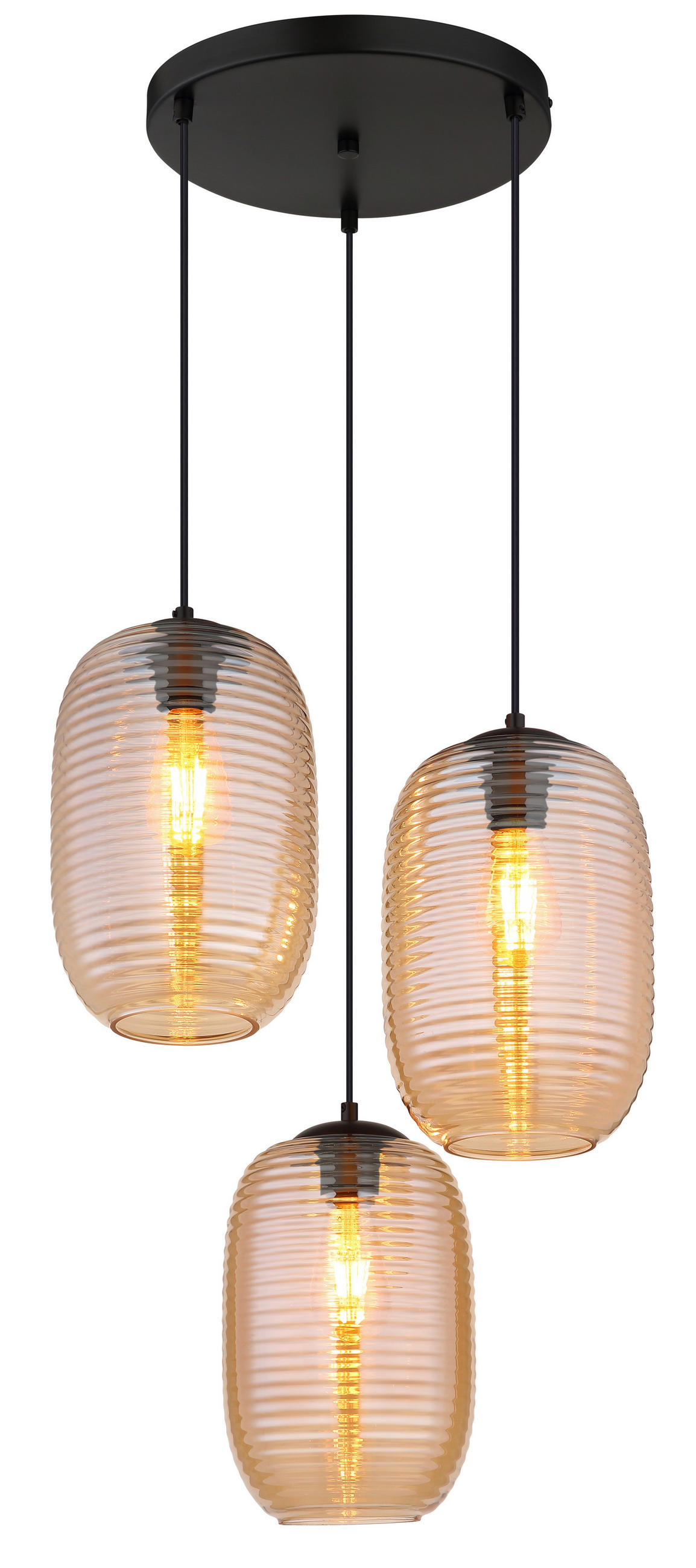 HÄNGELEUCHTE 47/120 cm  - Bernsteinfarben/Schwarz, Basics, Glas/Kunststoff (47/120cm) - Globo