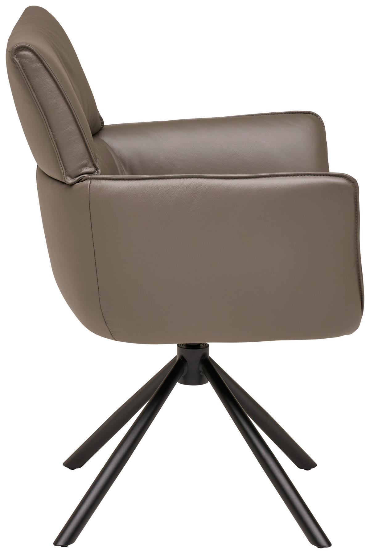 Armlehnstuhl Leder Grau  Sitzfläche 360° drehbar, automatische Rückholfunktion  Echtleder  Grau  - Schwarz/Grau, MODERN, Leder/Metall (64/90,5/64,5cm) - Livetastic