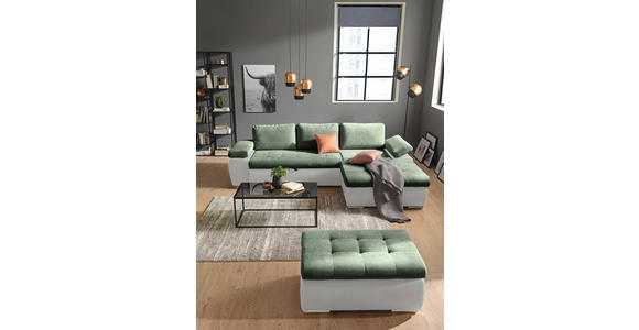 ECKSOFA  in Flachgewebe Weiß, Olivgrün  271/175 cm  - Weiß/Olivgrün, Design, Kunststoff/Textil (271/175cm) - Xora