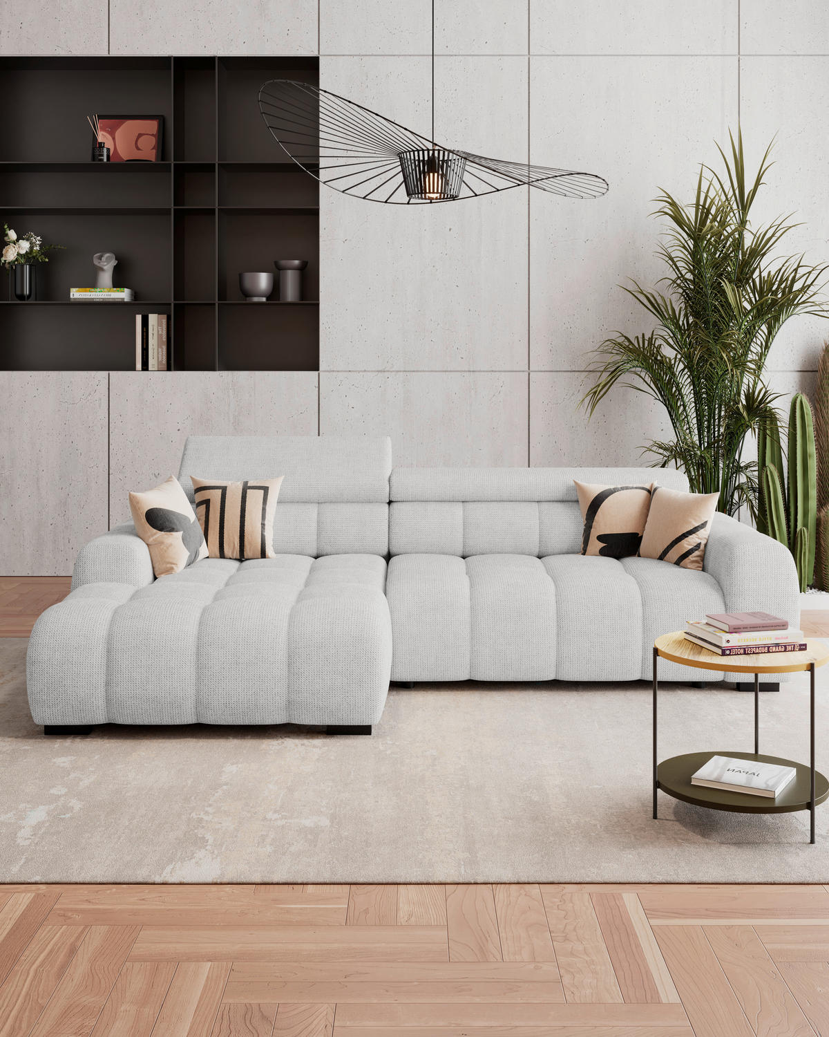 ECKSOFA Greige Webstoff  - Greige/Schwarz, Trend, Kunststoff/Textil (168/285cm) - Livetastic