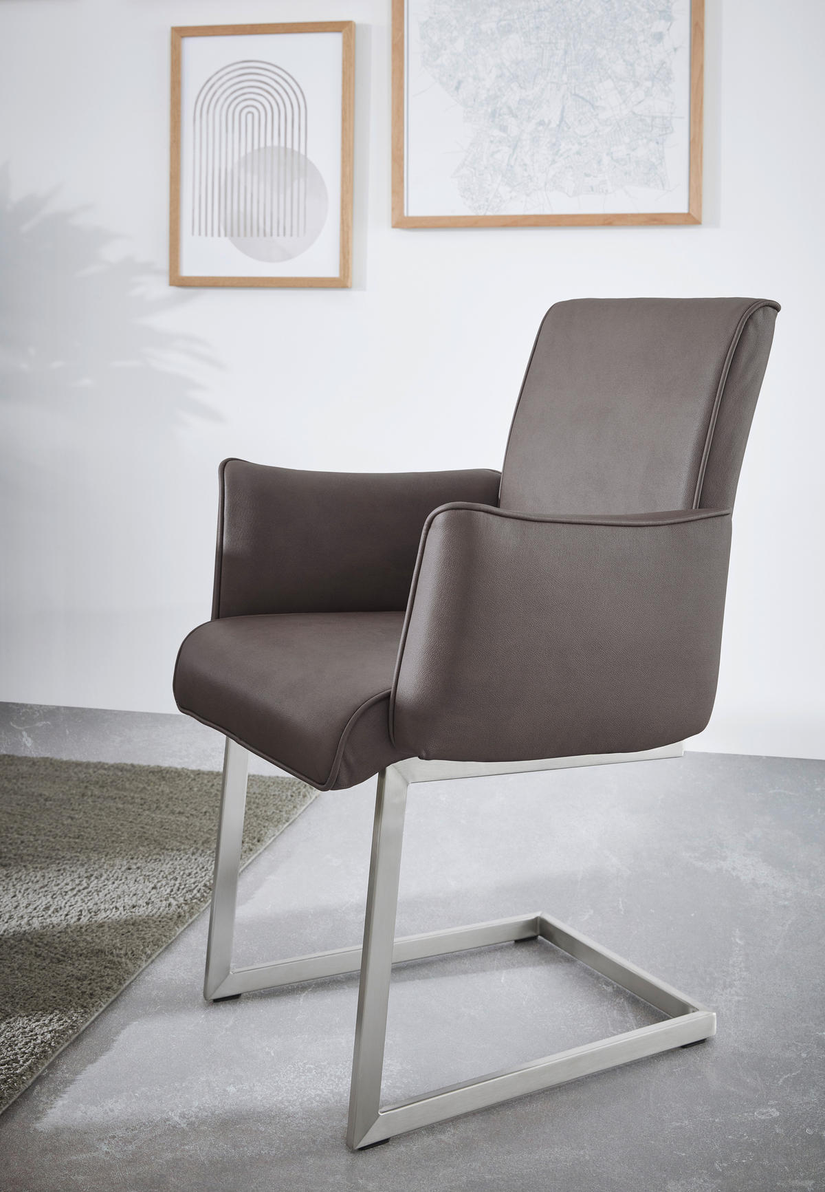 ARMLEHNSTUHL  in Stahl Mikrofaser  - Edelstahlfarben/Braun, Design, Holzwerkstoff/Textil (63/91/60cm) - Dieter Knoll