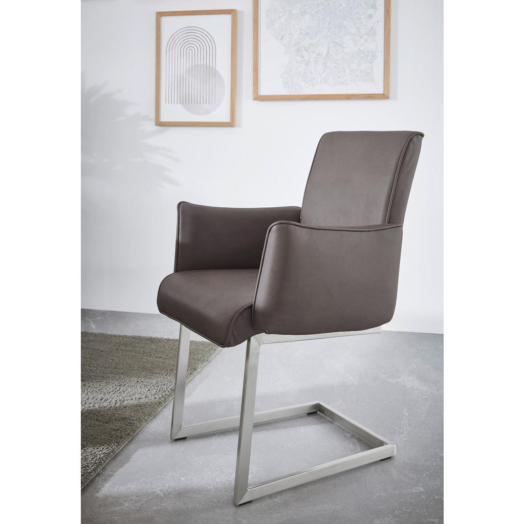 Thumbnail - Dieter Knoll Armlehnstuhl, Braun, Edelstahl, Metall, Textil, Schichtholz, Kufe, 63x91x60 cm, Goldenes M, Emas, Dgm, Essz...