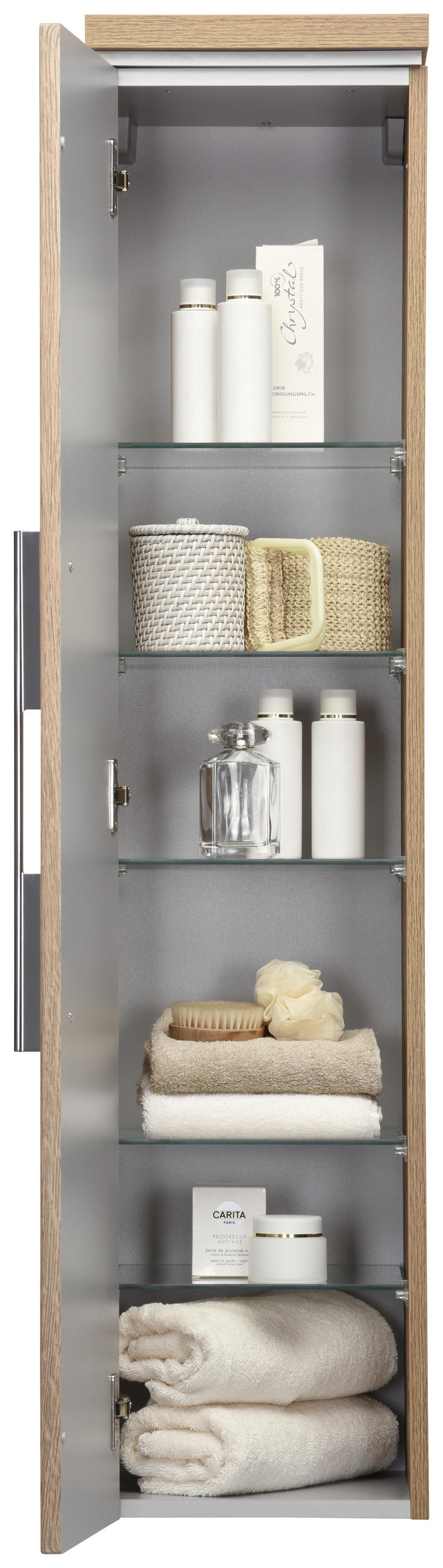 MIDISCHRANK 30/132/30 cm  - Chromfarben/Eichefarben, Design, Glas/Holzwerkstoff (30/132/30cm) - Novel