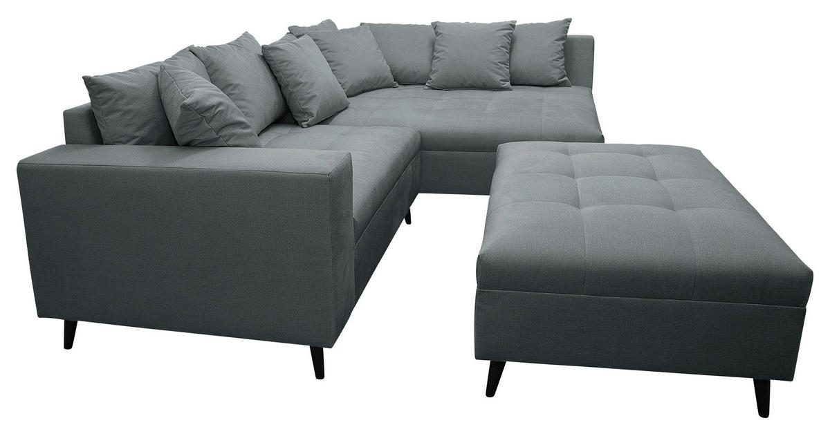 Ecksofa inkl. Hocker Dunkelgrau Mikrofaser  - Dunkelgrau/Schwarz, Design, Holz/Textil (247/174cm) - MID.YOU