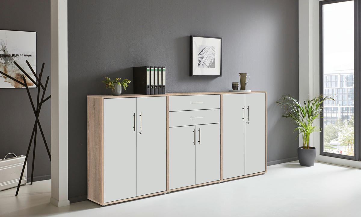AKTENSCHRANK Weiß, Eichefarben  - Eichefarben/Weiß, MODERN, Holzwerkstoff (253,2/113,6/33cm) - MID.YOU