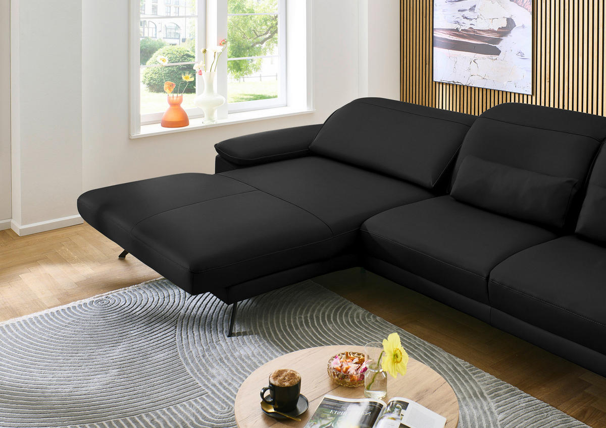 ECKSOFA in Echtleder Schwarz  - Schwarz, Design, Leder/Metall (193/332cm) - Dieter Knoll
