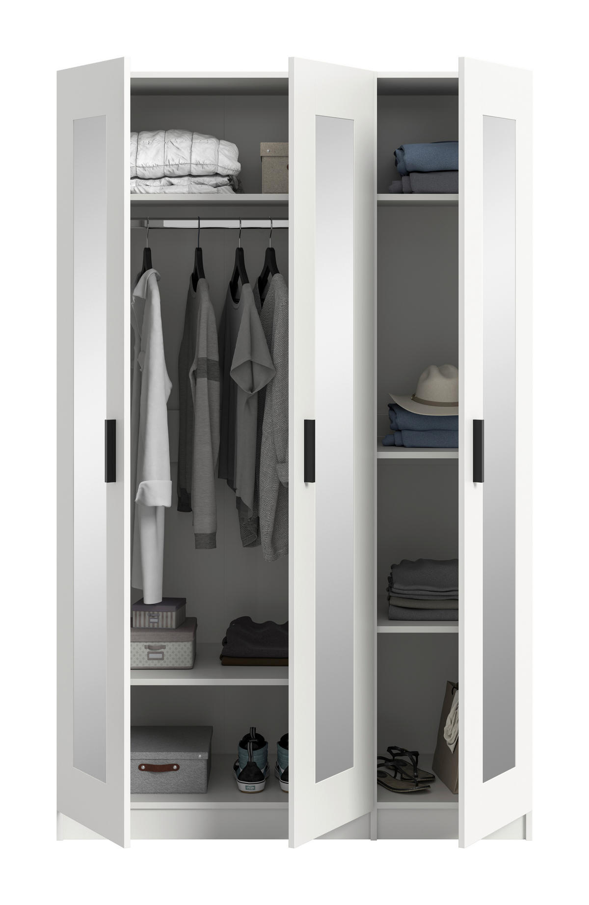 DREHTÜRENSCHRANK 120/195/56 cm,  in Weiß, 3 Tür(en)-türig  - Schwarz/Weiß, ROMANTIK / LANDHAUS, Holzwerkstoff/Kunststoff (120/195/56cm) - Livetastic