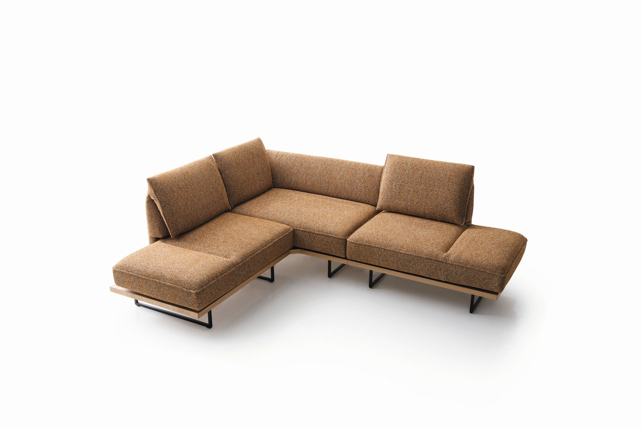 ECKSOFA Dunkelorange Chenille Rücken echt, Armteilverstellung, Relaxfunktion, Drehsitzfunktion  - Dunkelorange/Schwarz, Design, Holz/Textil (209/252cm) - Koinor