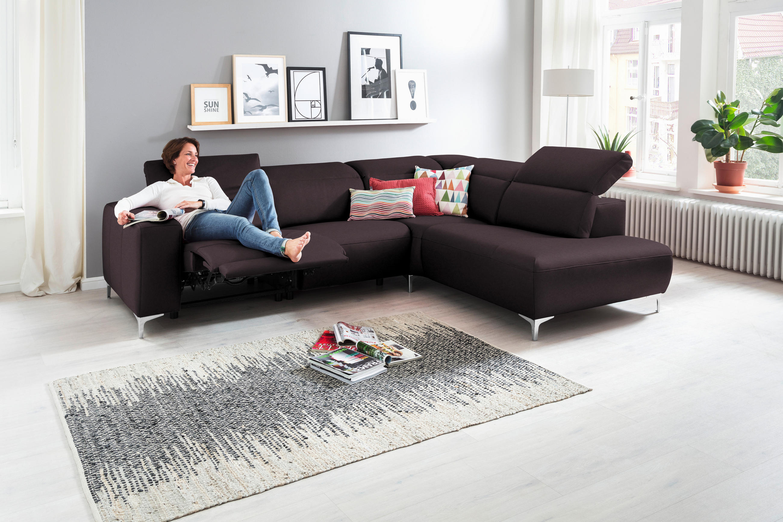 ECKSOFA in Echtleder Braun  - Chromfarben/Braun, Design, Leder/Metall (290/223cm) - Pure Home Lifestyle