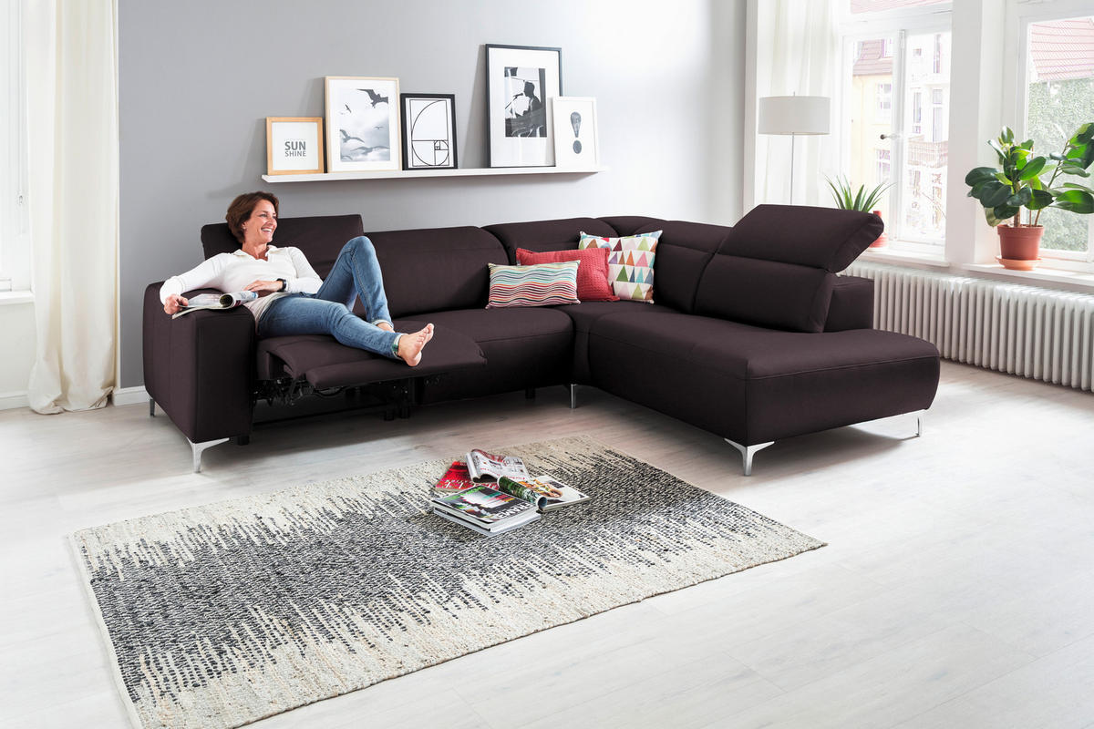 ECKSOFA in Echtleder Braun  - Chromfarben/Braun, Design, Leder/Metall (290/223cm) - Pure Home Lifestyle