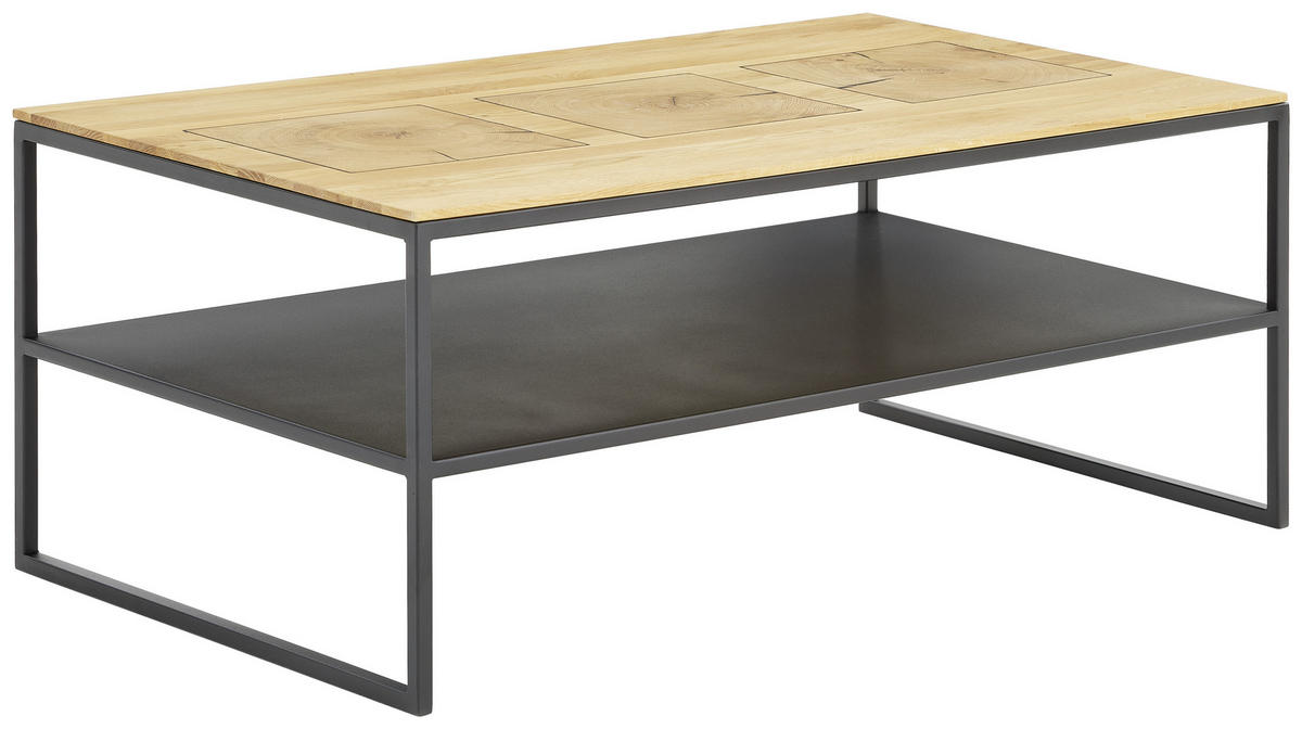 COUCHTISCH Wildeiche massiv, vollmassiv, Hartholz 100/60/41 cm rechteckig Wildeiche  - Wildeiche/Schwarz, Design, Holz/Metall (100/60/41cm) - Johann Jakob