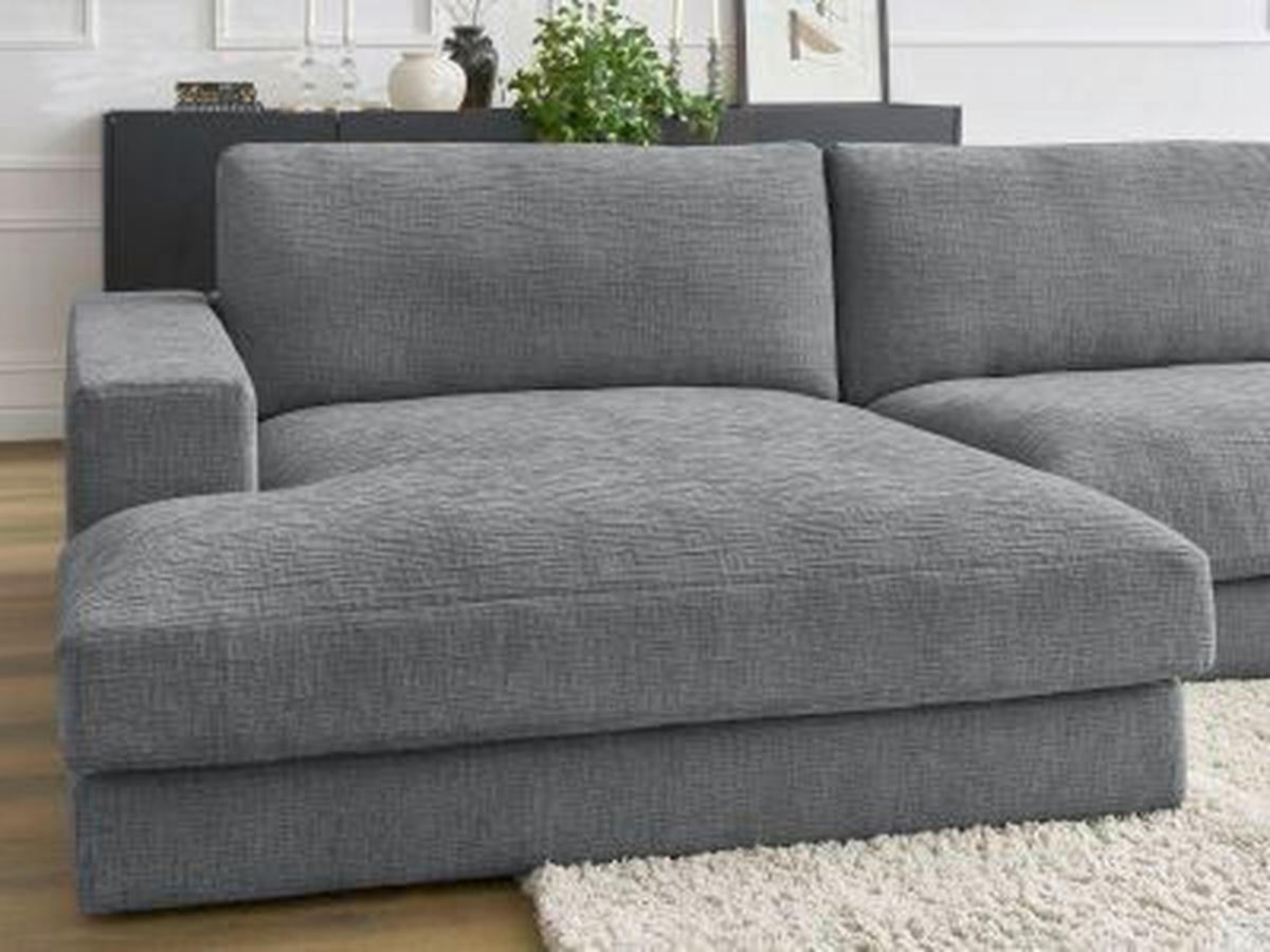 WOHNLANDSCHAFT LEONARD Dunkelgrau Struktur  - Dunkelgrau/Schwarz, MODERN, Kunststoff/Textil (159/404/159cm)