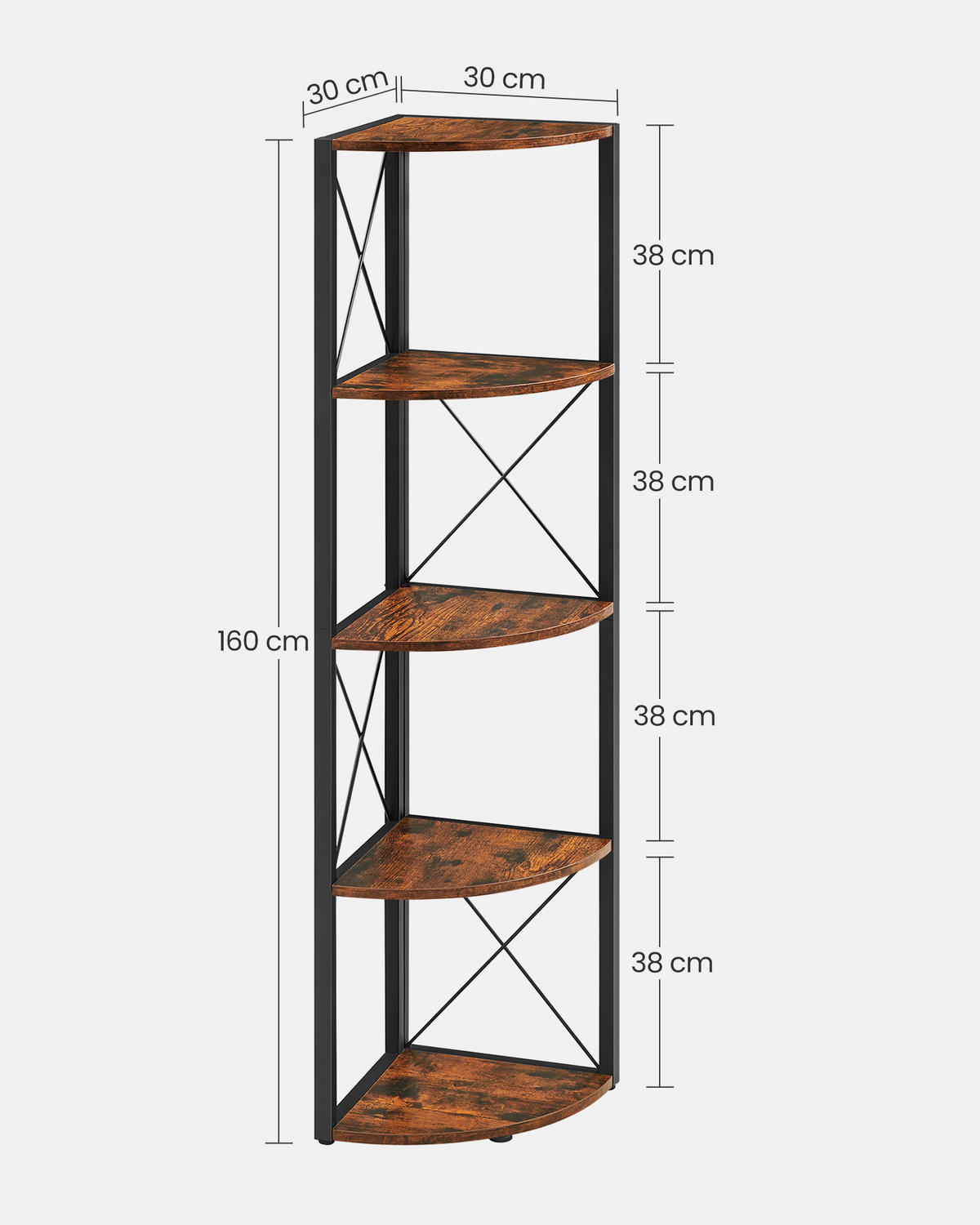 ECKREGAL - Schwarz/Braun, Basics, Holzwerkstoff/Metall (30/160/30cm) - Boxxx