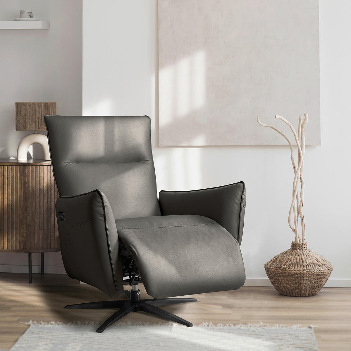 RELAXSESSEL Textil Grau  - Schwarz/Grau, Design, Textil/Metall (77/107/88cm) - Livetastic