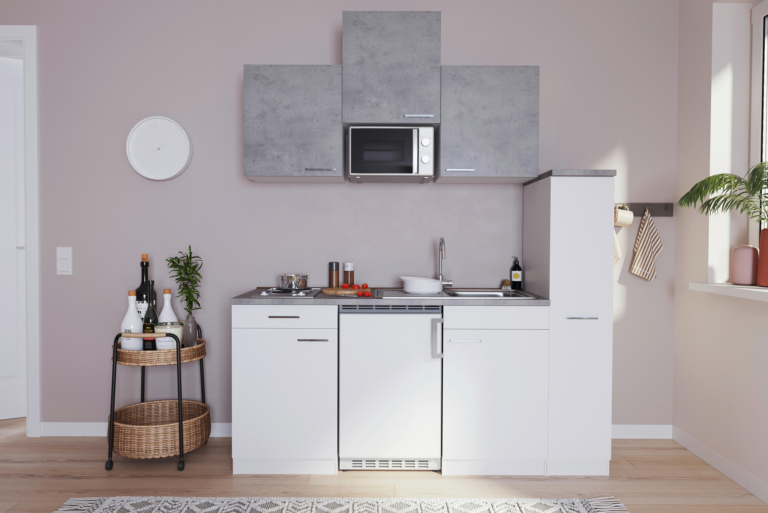 MODULKÖK 180 cm   i vit, ljusgrå  - vit/ljusgrå, Modern, trämaterial (180cm) - Respekta