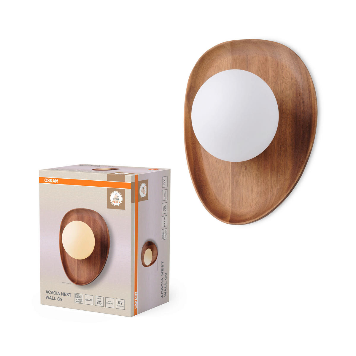 WANDLEUCHTE 20/13,5/26 cm   - Akaziefarben, Basics, Glas/Holz (20/13,5/26cm) - Osram