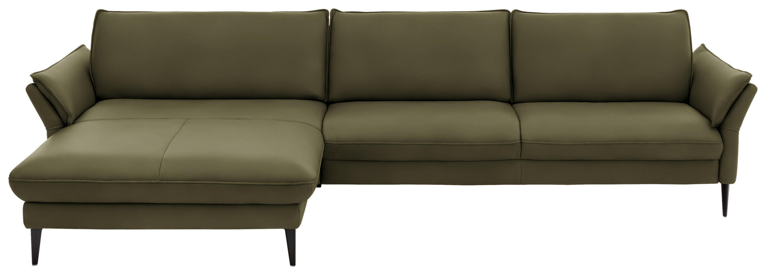 ECKSOFA in Echtleder Grün  - Schwarz/Grün, Design, Leder/Metall (172/334cm) - Hukla