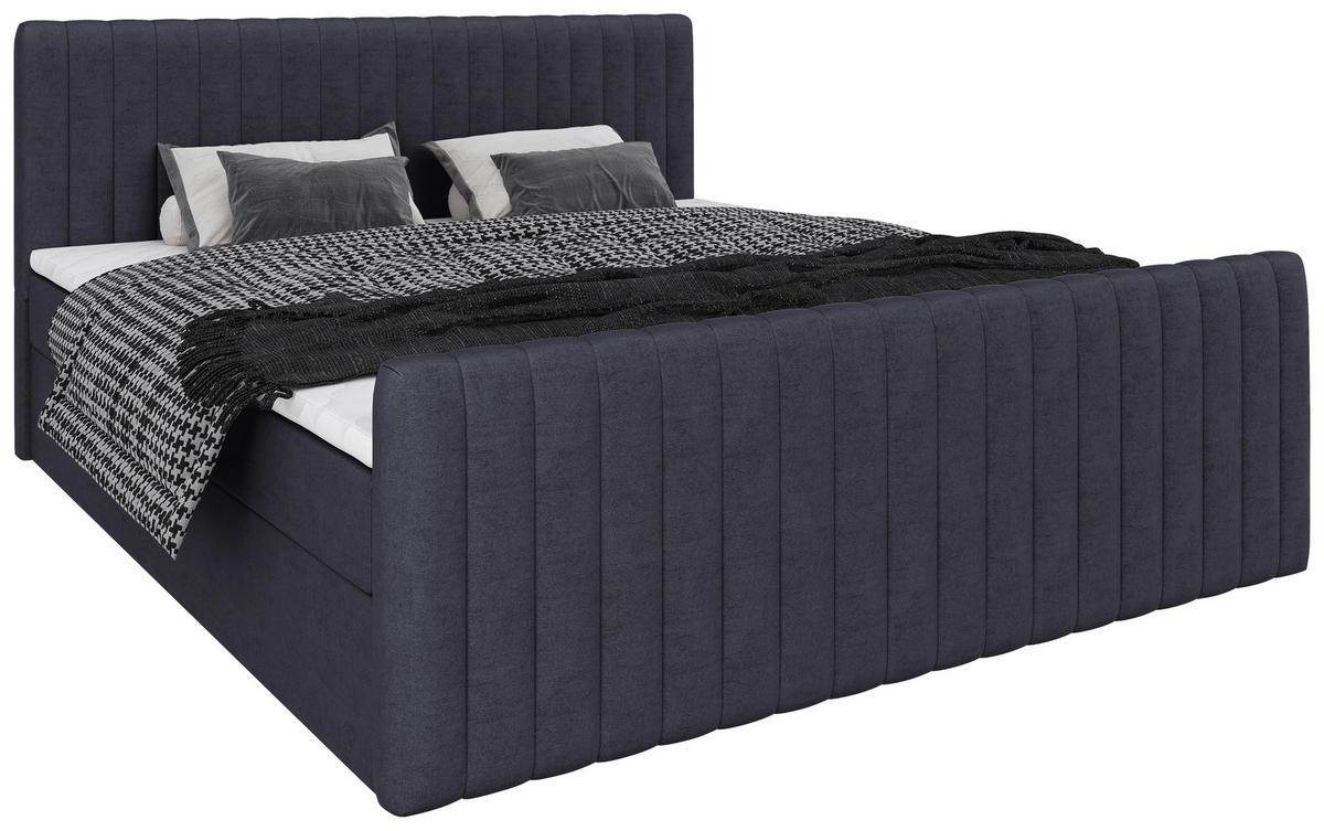 BOXBETT 180/200 cm,  in Graphitfarben, gepolstertes Kopfteil, Bettkasten, Topper, Matratzen, H3 + H3 = fest  - Schwarz/Graphitfarben, Basics, Kunststoff/Textil (180/200cm) - Chameo