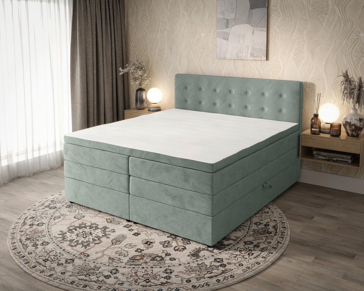 BOXSPRINGBETT 200/200 cm,  in Silberfarben, gepolstertes Kopfteil, Bettkasten, Topper, Matratzen, H2 + H3 = mittel + fest  - Silberfarben/Schwarz, KONVENTIONELL, Kunststoff/Textil (200/200cm) - Chameo