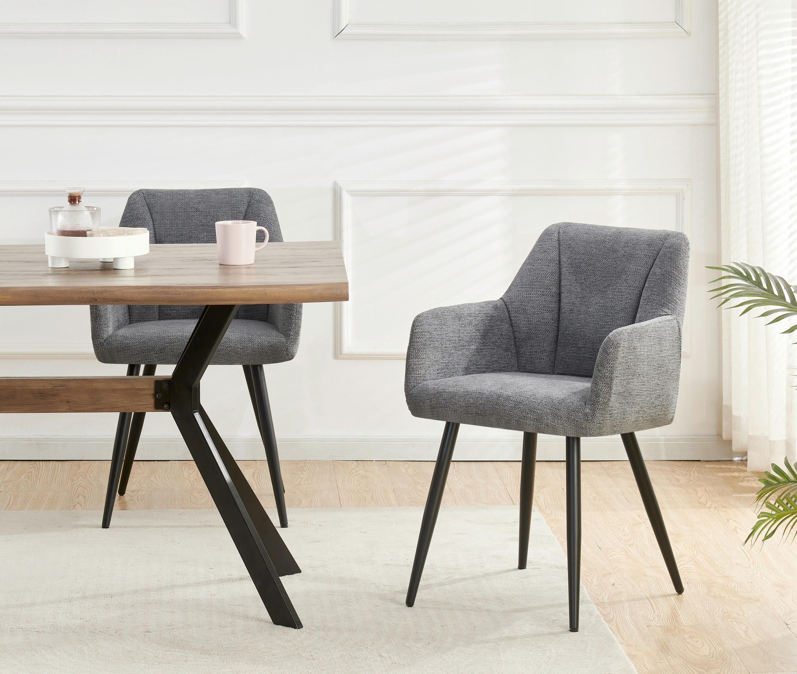 STUHL-SET 2 Stück  in Webstoff  - Anthrazit/Schwarz, MODERN, Textil/Metall (55/82/62cm) - MID.YOU