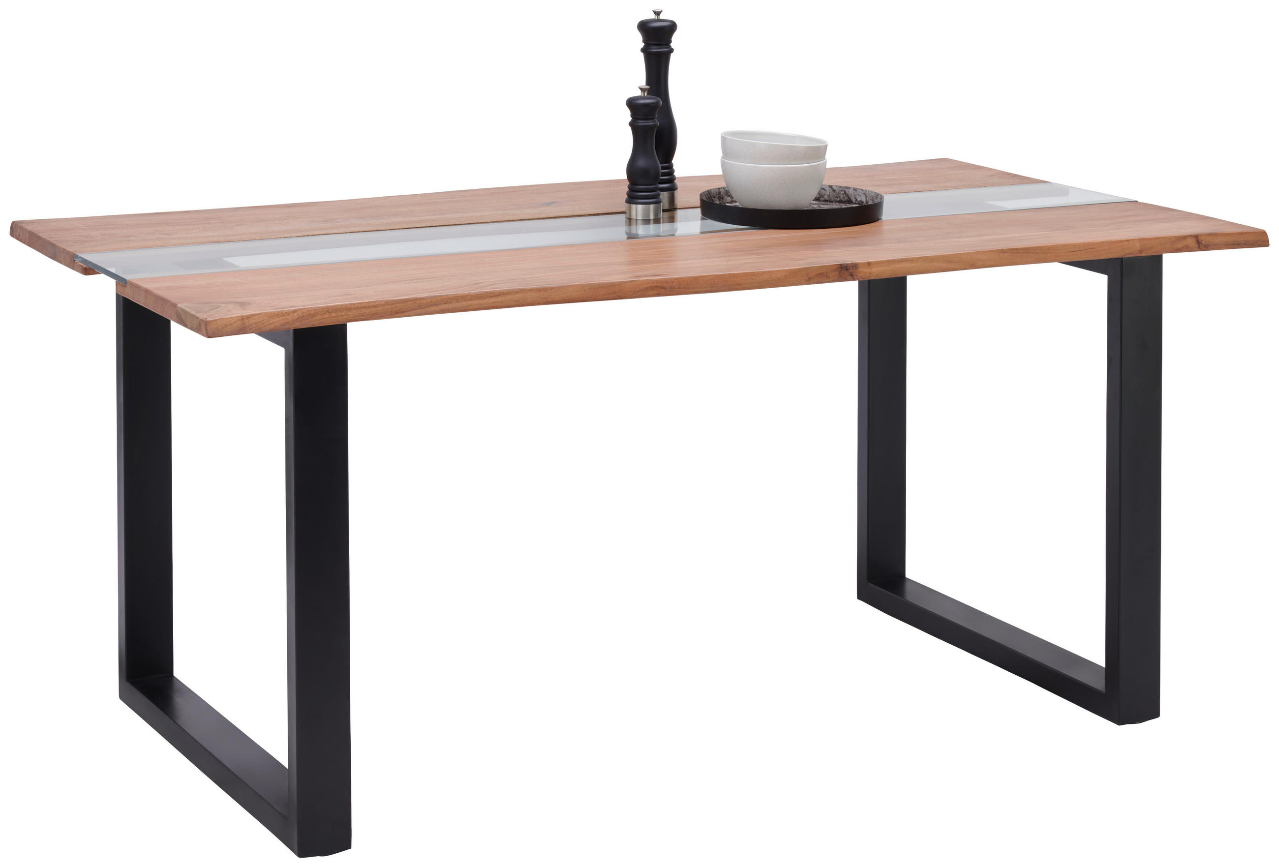 ESSTISCH in Holz, Metall, Glas 175/90/77 cm - Schwarz/Akaziefarben, MODERN, Glas/Holz (175/90/77cm) - Livetastic