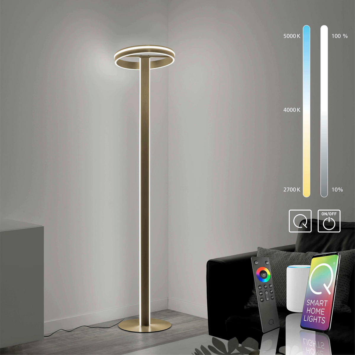 LED-STEHLEUCHTE 40/40/197 cm    - Messingfarben, Design, Kunststoff/Metall (40/40/197cm) - Paul Neuhaus