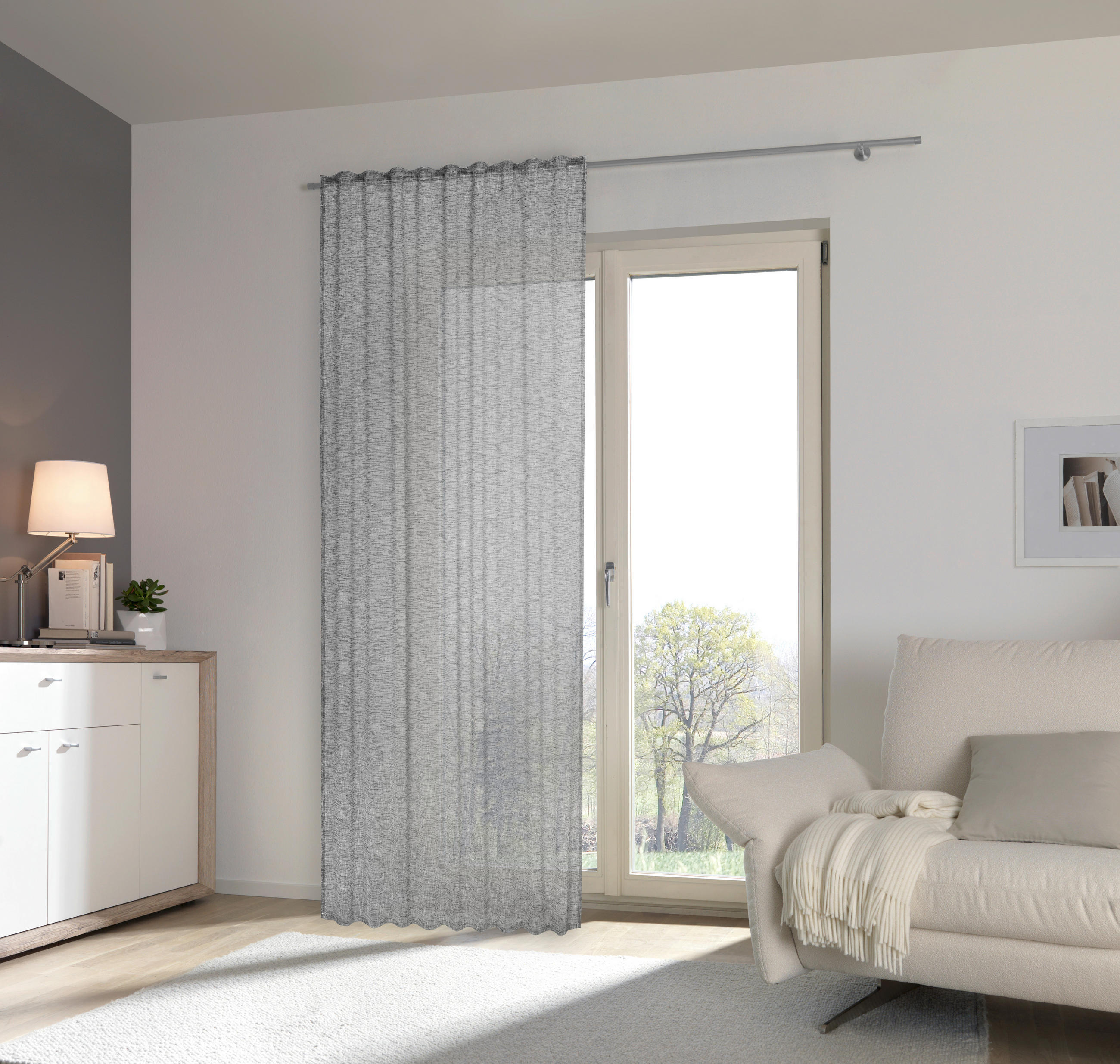 KÉSZFÜGGÖNY részben áttetsző  - antracit, Basics, textil (140/245cm) - Esposa