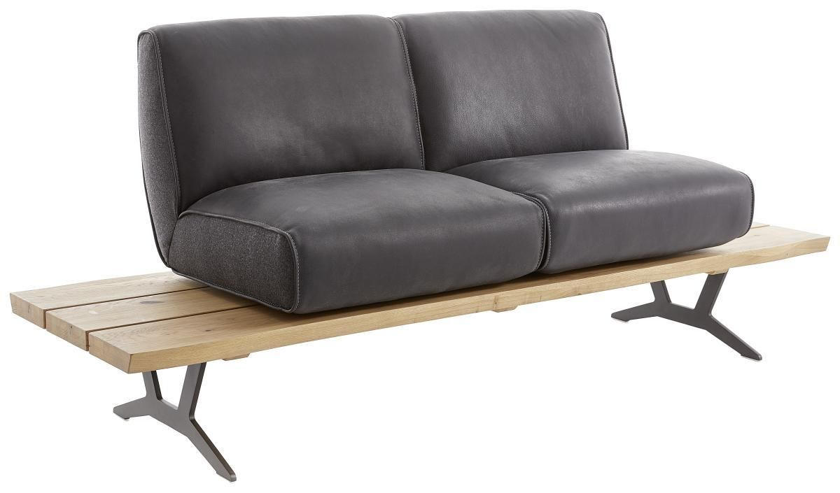 SITZBANK 190/85/69 cm  in Anthrazit, Schwarz, Eichefarben  - Eichefarben/Anthrazit, Design, Leder/Holz (190/85/69cm) - Ambiente