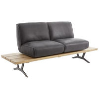 SITZBANK in Holz, Metall, Leder Anthrazit, Schwarz, Eichefarben  - Eichefarben/Anthrazit, Design, Leder/Holz (190/85/69cm) - Ambiente