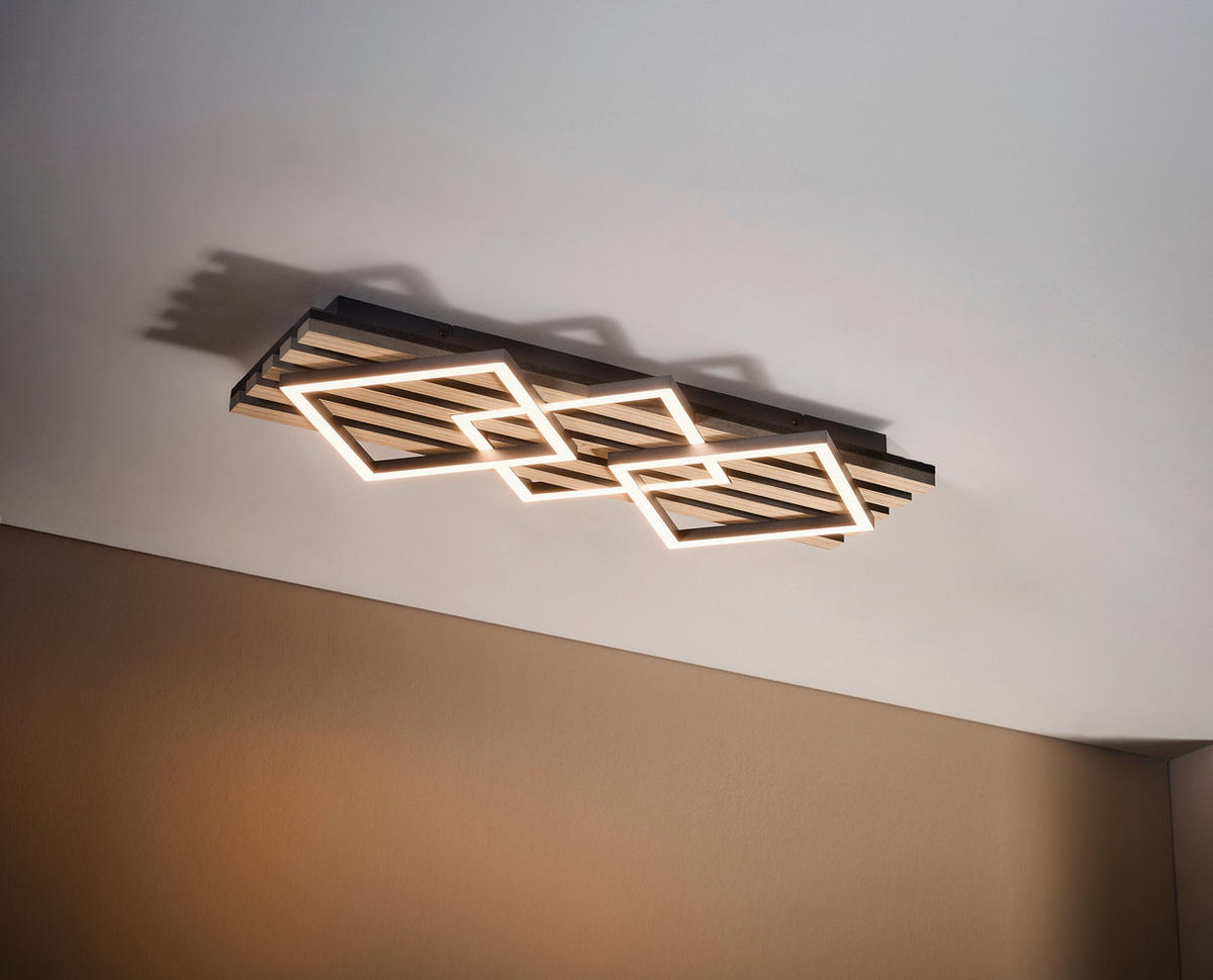 LED-DECKENLEUCHTE 63/29/7,5 cm   - Eichefarben/Schwarz, Basics, Holzwerkstoff/Kunststoff (63/29/7,5cm) - Novel