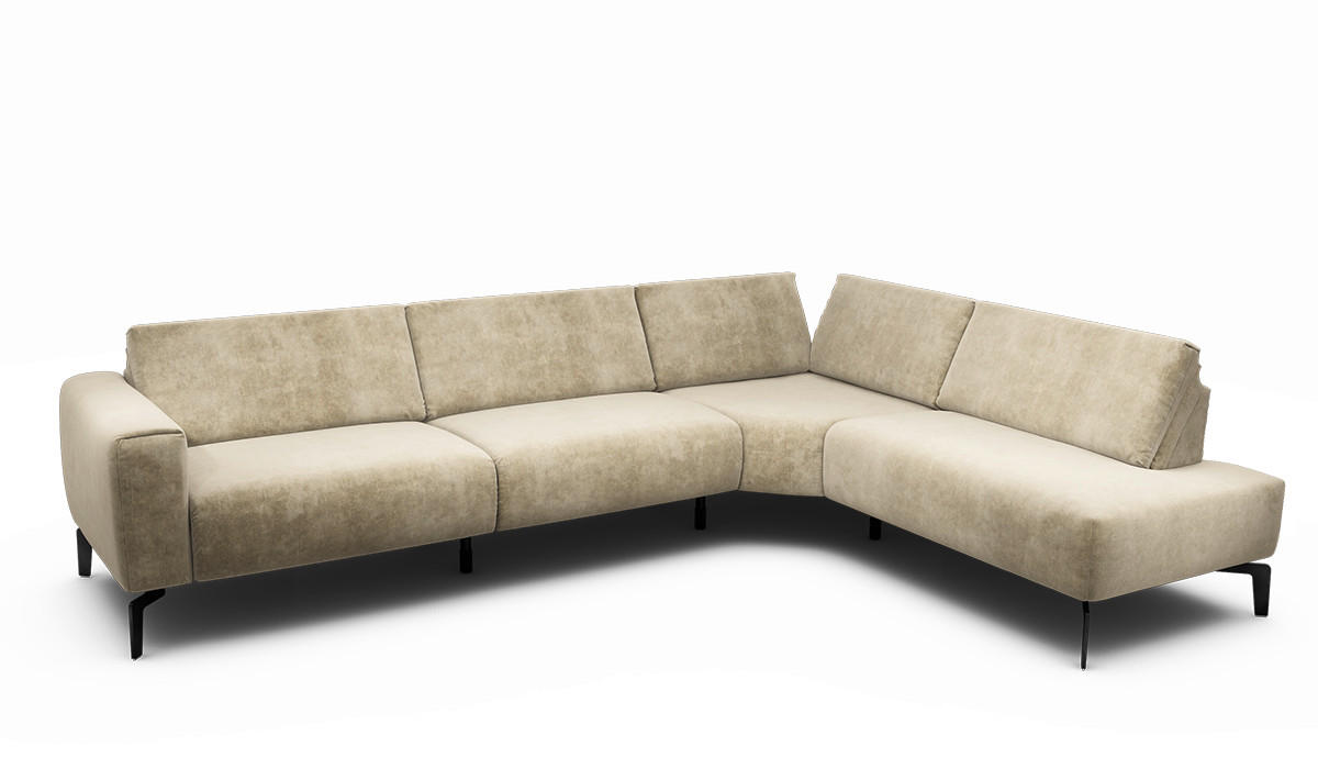 ECKSOFA Cosy Naturfarben Samt  - Schwarz/Naturfarben, Design, Textil/Metall (296/213cm) - SENSOO