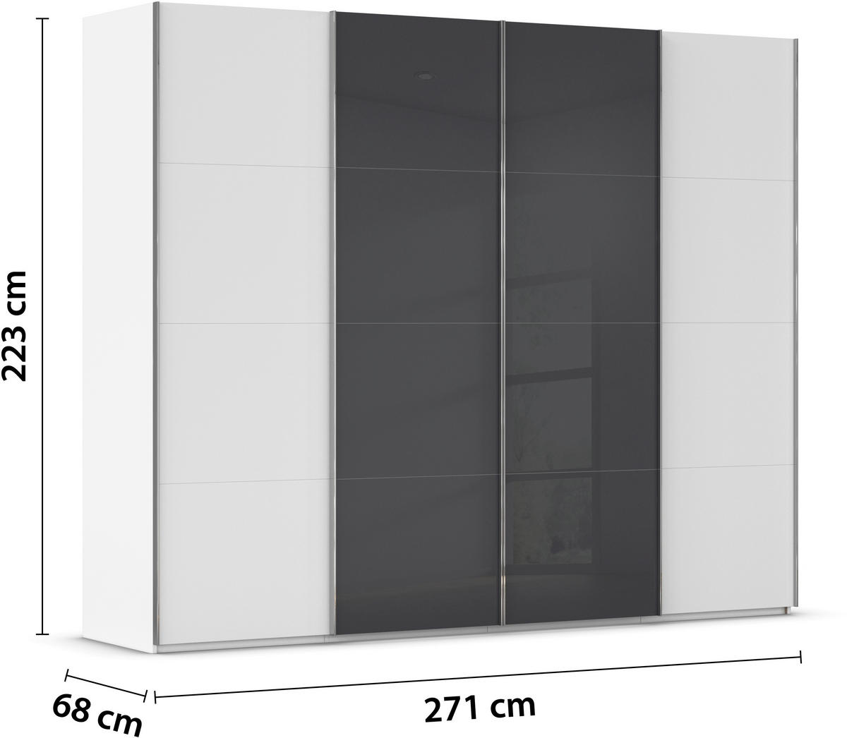 SCHWEBETÜRENSCHRANK 271/223/68 cm 4-türig Weiß  - Chromfarben/Weiß, KONVENTIONELL, Glas/Holzwerkstoff (271/223/68cm) - Novel