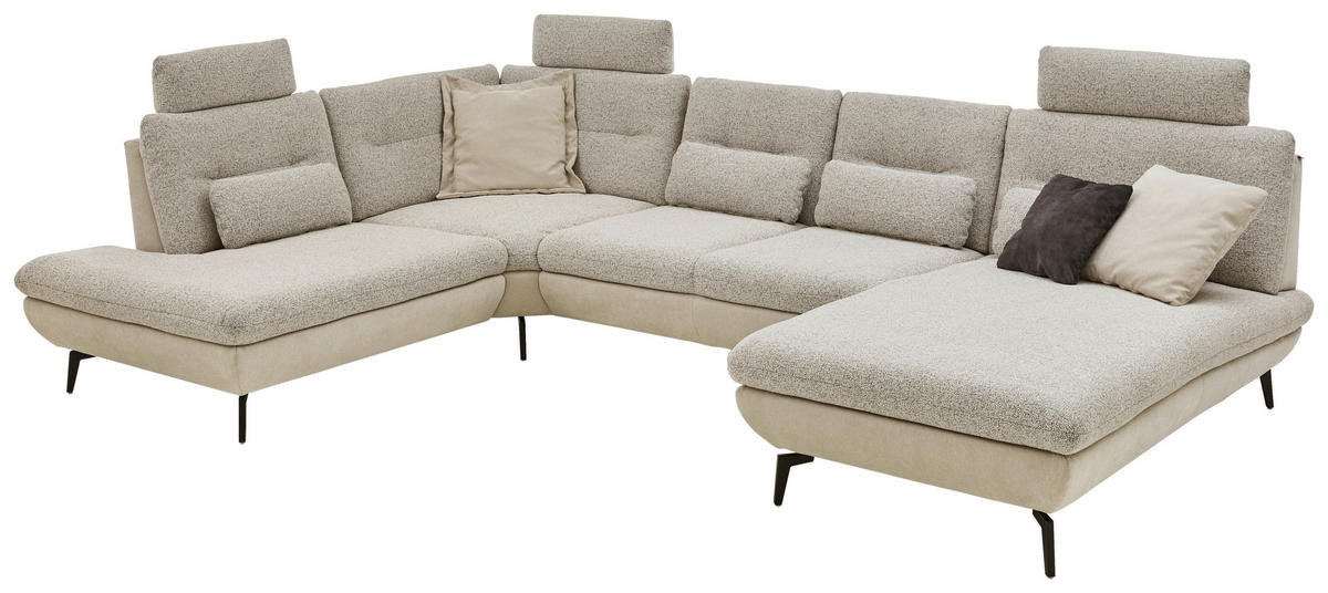 WOHNLANDSCHAFT Silberfarben, Beige Chenille  - Beige/Silberfarben, Design, Textil/Metall (243/352/190cm) - Dieter Knoll