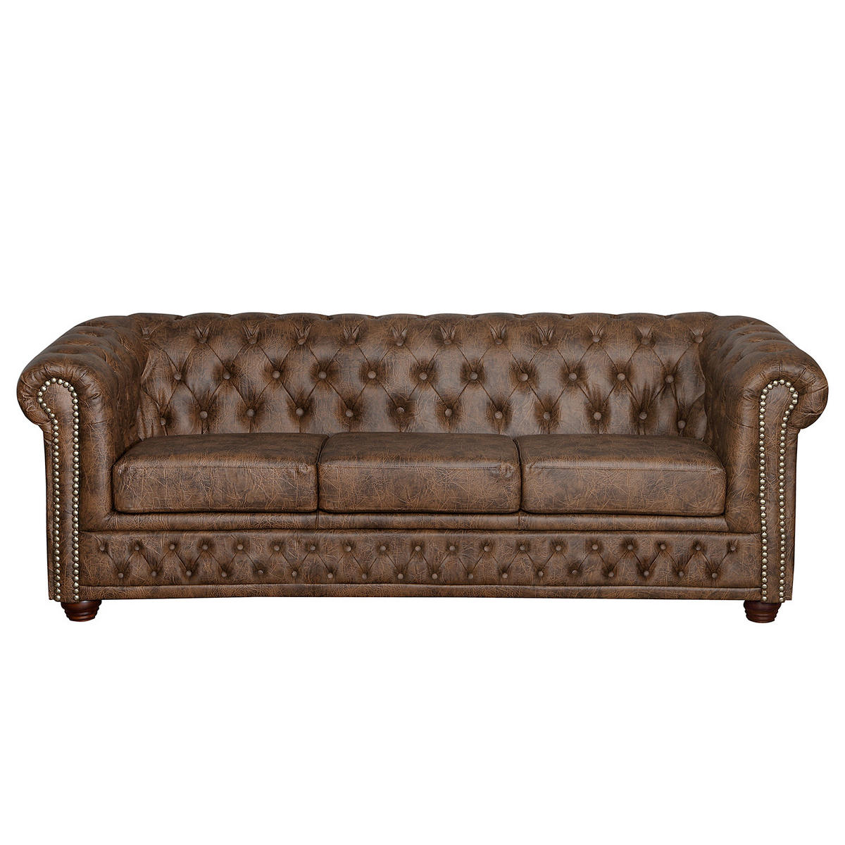 SITZGARNITUR YORK in Lederlook Braun  - Braun, Design, Holz/Textil (203/72/86cm) - P & B