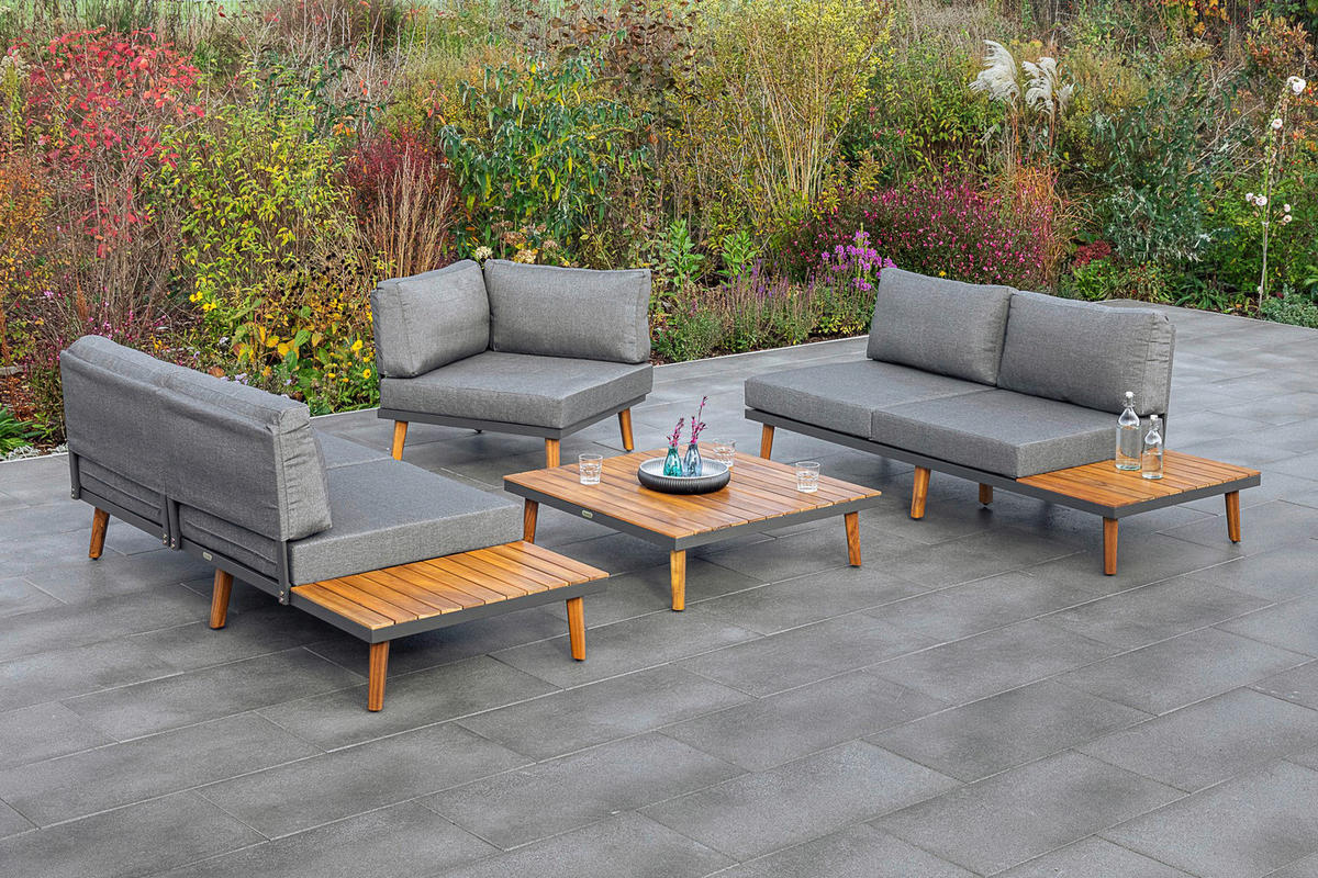 LOUNGEGARNITUR   287,5/28/287,5 cm Akazie Hartholz Aluminium  - Graphitfarben/Braun, KONVENTIONELL, Holz/Textil (287,5/28/287,5cm) - Gardenson