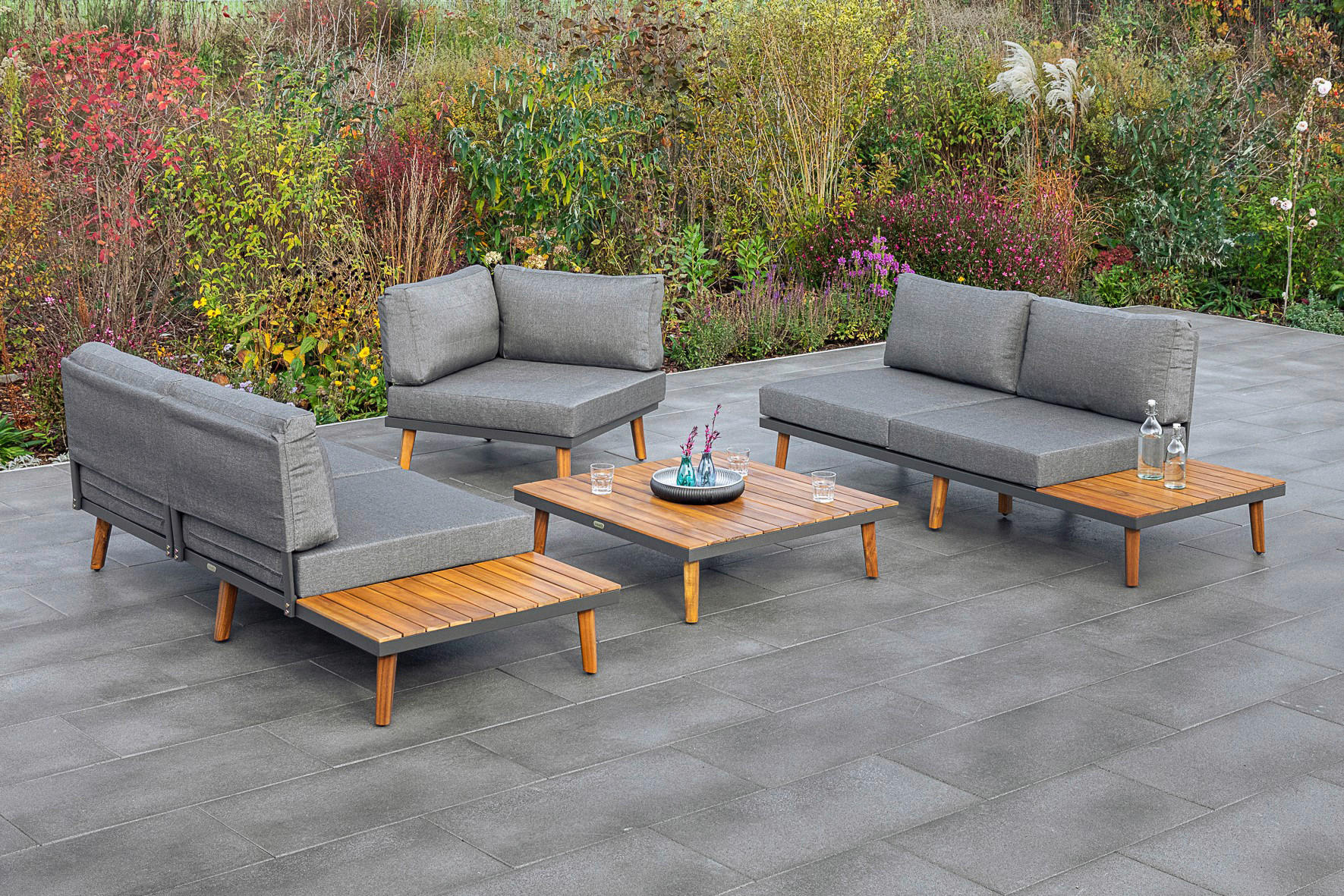 Thumbnail - Gardenson Loungegarnitur, Braun, Graphit, Holz, Metall, Textil, Akazie, Hartholz, Füllung: Schaumstoff, Polyurethan (PUR...
