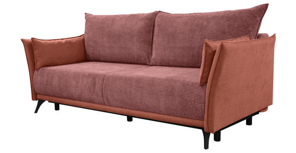 SCHLAFSOFA Cord, Flachgewebe Rosa, Altrosa Rückenkissen, Armlehnenkissen, Bettkasten, Schlaffunktion, Rücken echt, Liegefläche im Originalstoff  - Schwarz/Altrosa, KONVENTIONELL, Textil/Metall (223/72/100cm) - Carryhome