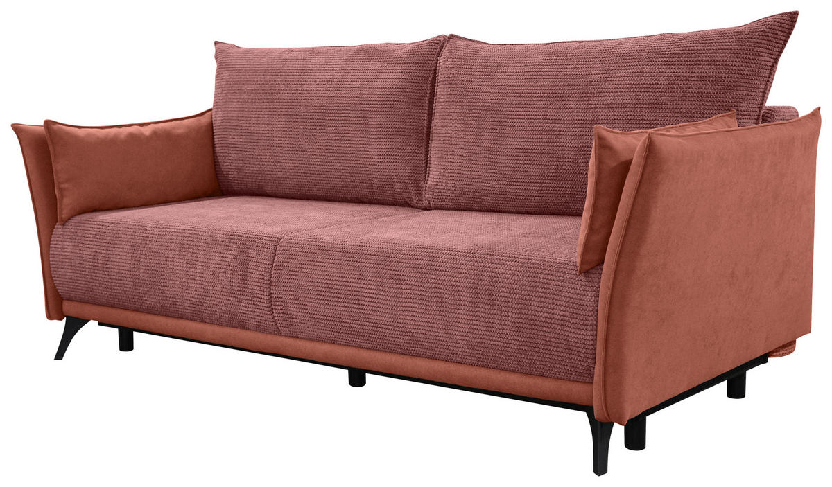 SCHLAFSOFA Cord, Flachgewebe Rosa, Altrosa  - Schwarz/Altrosa, KONVENTIONELL, Textil/Metall (223/72/100cm) - Carryhome