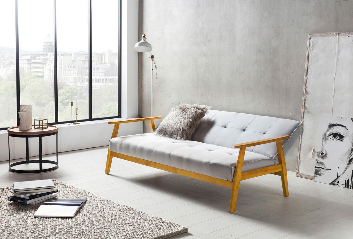 SCHLAFSOFA in Webstoff Naturfarben, Hellgrau  - Hellgrau/Naturfarben, MODERN, Holz/Textil (190/81/85cm) - Livetastic