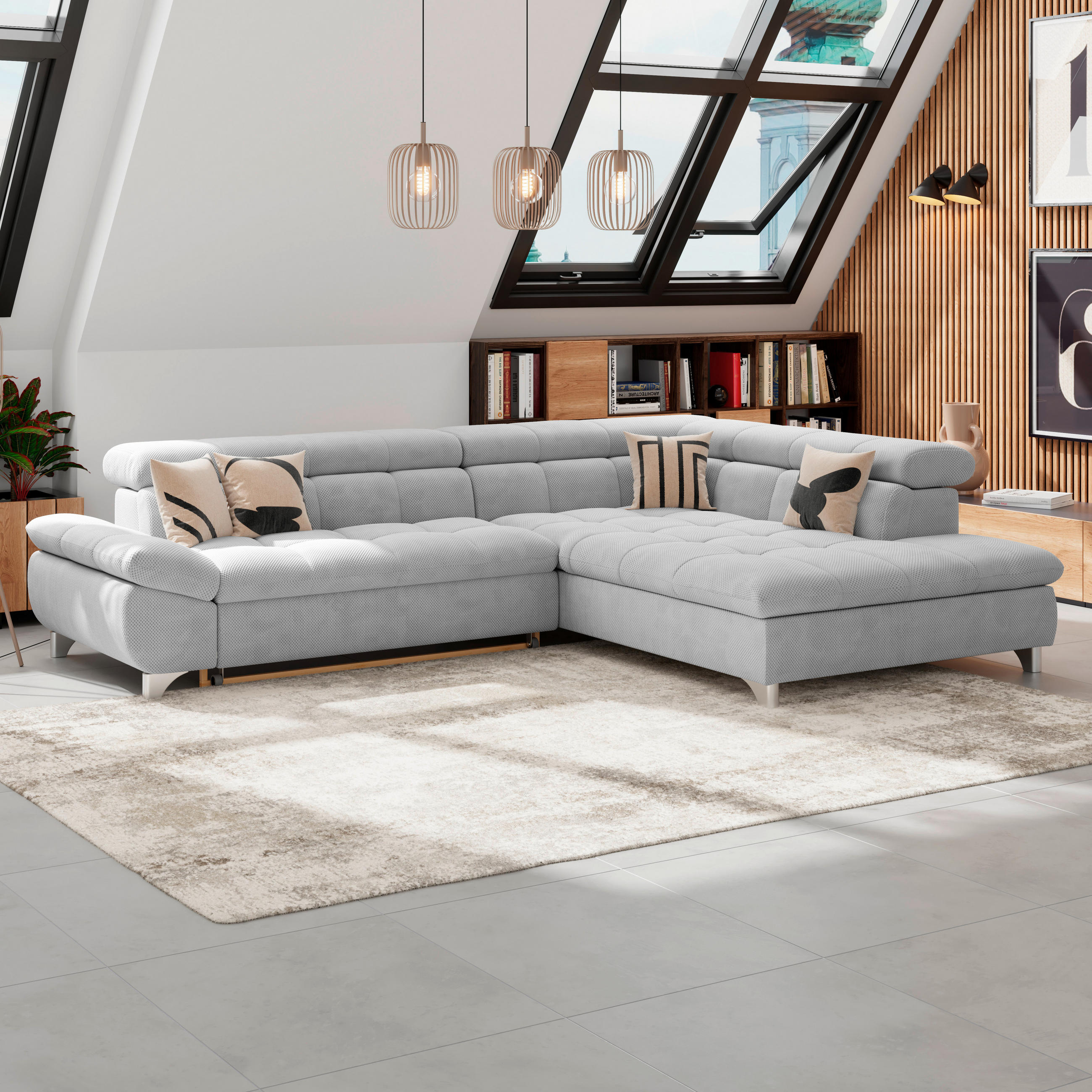 ECKSOFA Hellgrau Chenille  - Chromfarben/Hellgrau, KONVENTIONELL, Textil/Metall (312/234cm) - Livetastic