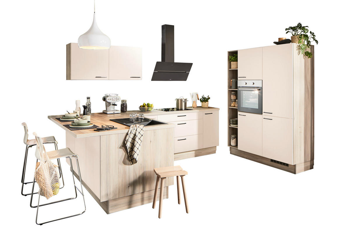 ECKKÜCHE  in Magnolie, Tannenholzfarben  - Tannenholzfarben/Magnolie, Design, Holzwerkstoff/Metall (121,6/280/150cm) - Xora