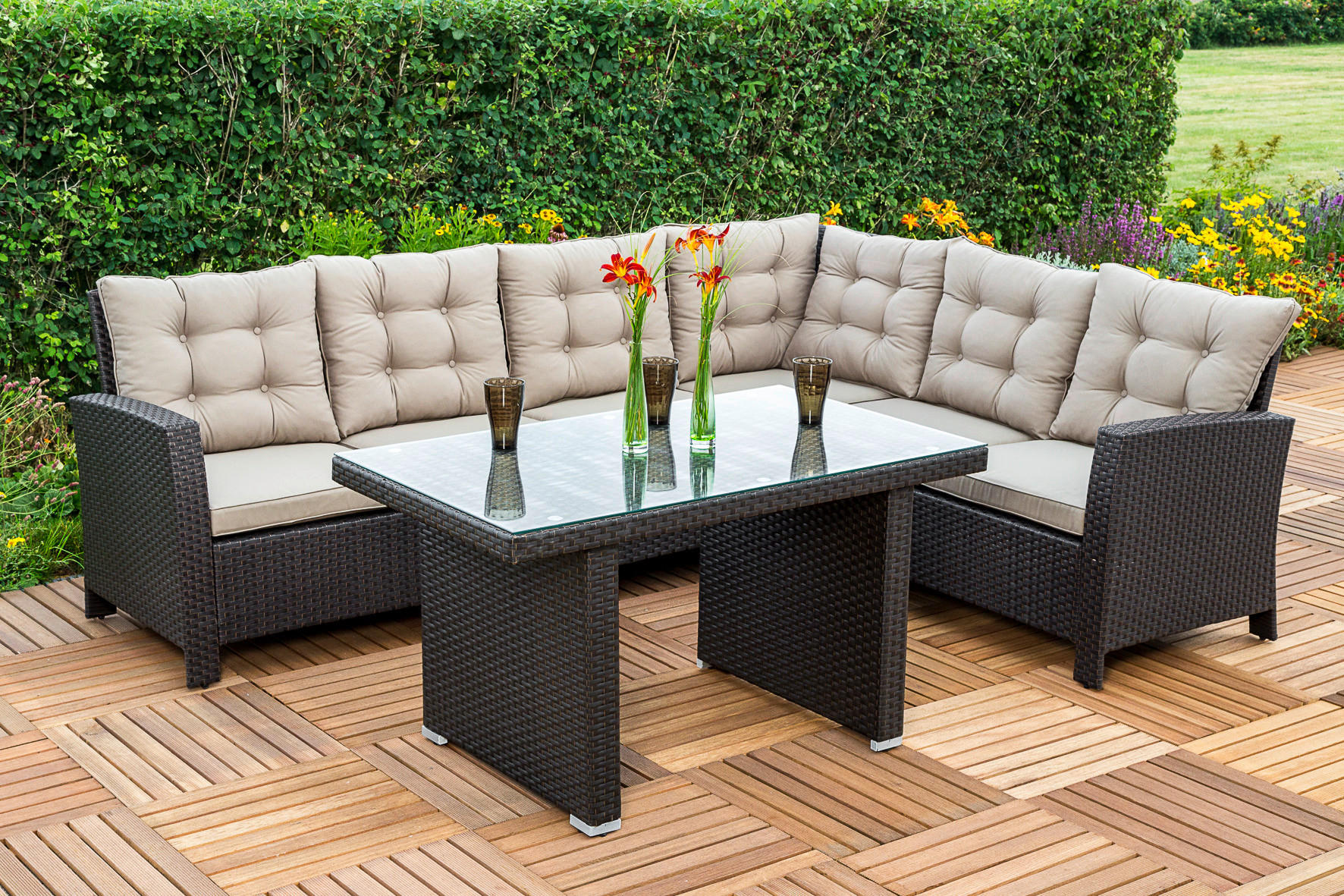 GARTENSET Stahl  - Beige/Braun, MODERN, Kunststoff/Metall - Gardenson