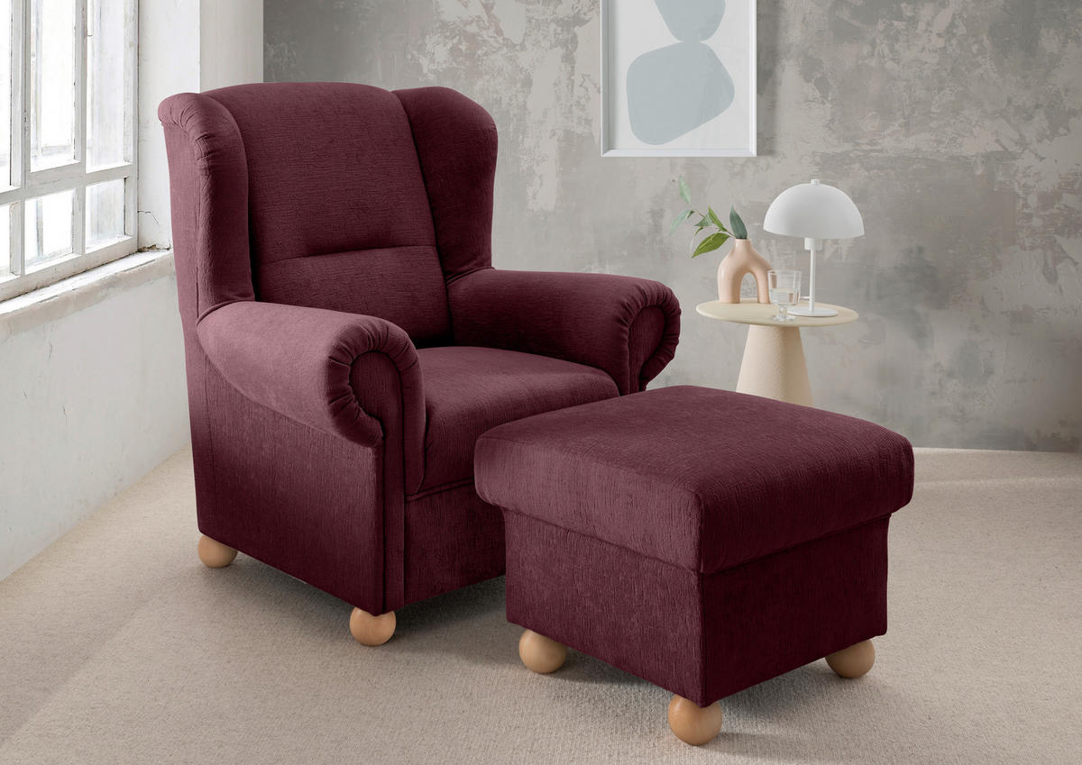 OHRENSESSEL Mikrofaser Bordeaux  - Wildeiche/Bordeaux, KONVENTIONELL, Holz/Textil (92/102/89cm) - Livetastic