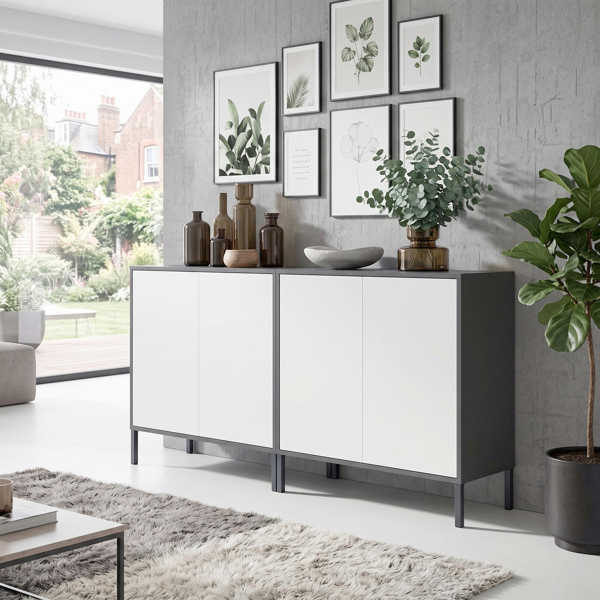 SIDEBOARD Mailand Set 2 + MF 158/86/33 cm  - Anthrazit/Weiß, MODERN, Holzwerkstoff/Metall (158/86/33cm) - MID.YOU