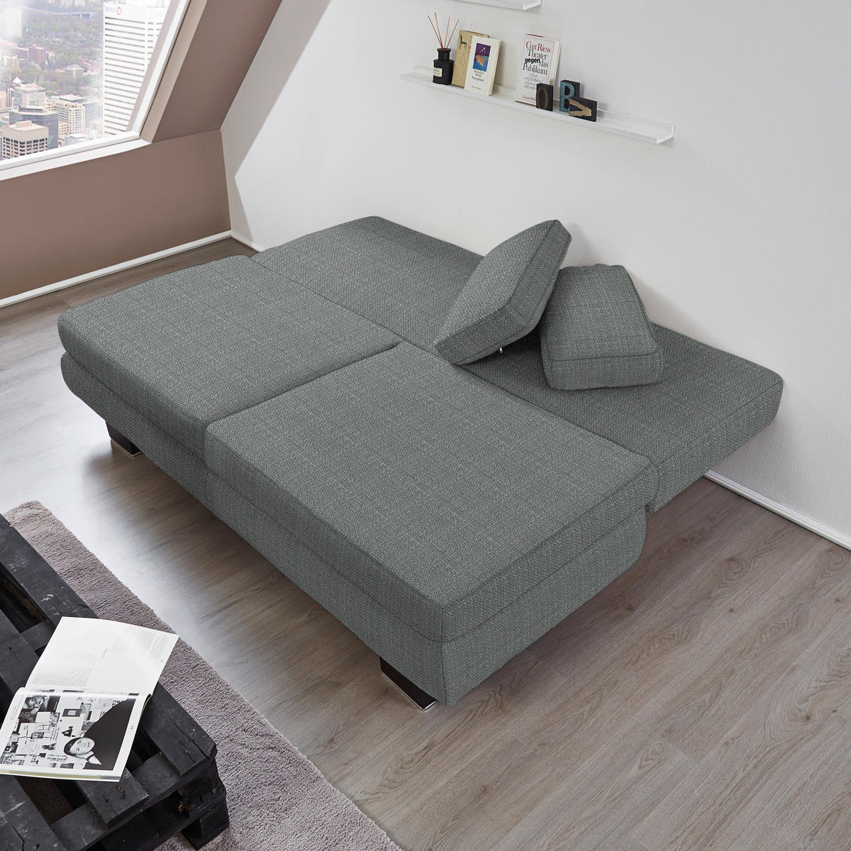 SCHLAFSOFA in Textil Grau  - Wengefarben/Grau, Design, Holz/Textil (203/94/100cm) - Novel