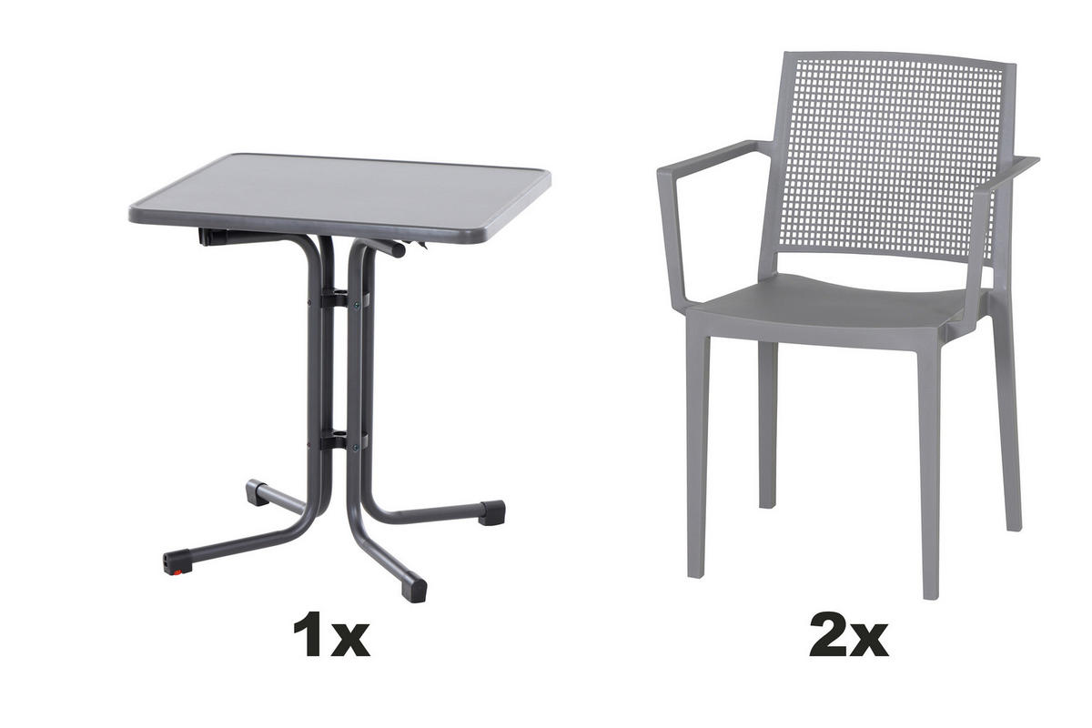 GARTENGARNITUR 3-teilig  - Anthrazit/Grau, Basics, Holzwerkstoff/Kunststoff (70/80/70cm) - Siena Garden