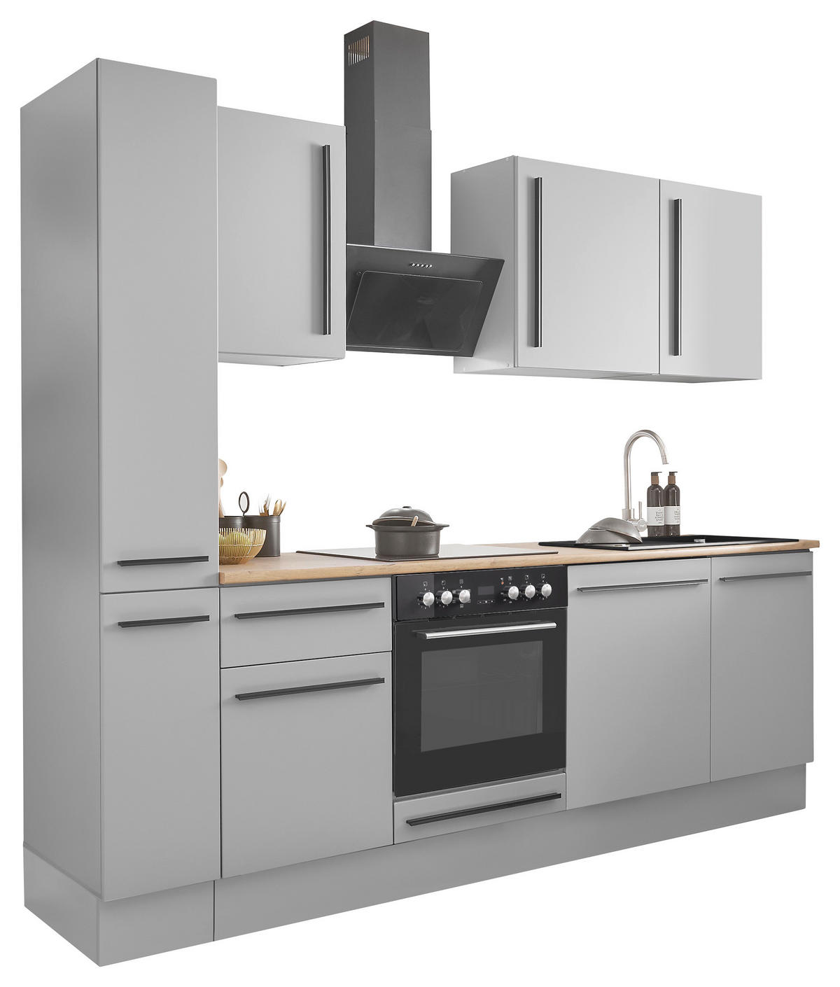 KÜCHENBLOCK 250 cm  in Grau, Eichefarben  - Eichefarben/Schwarz, Design, Holzwerkstoff/Kunststoff (250cm) - P & B