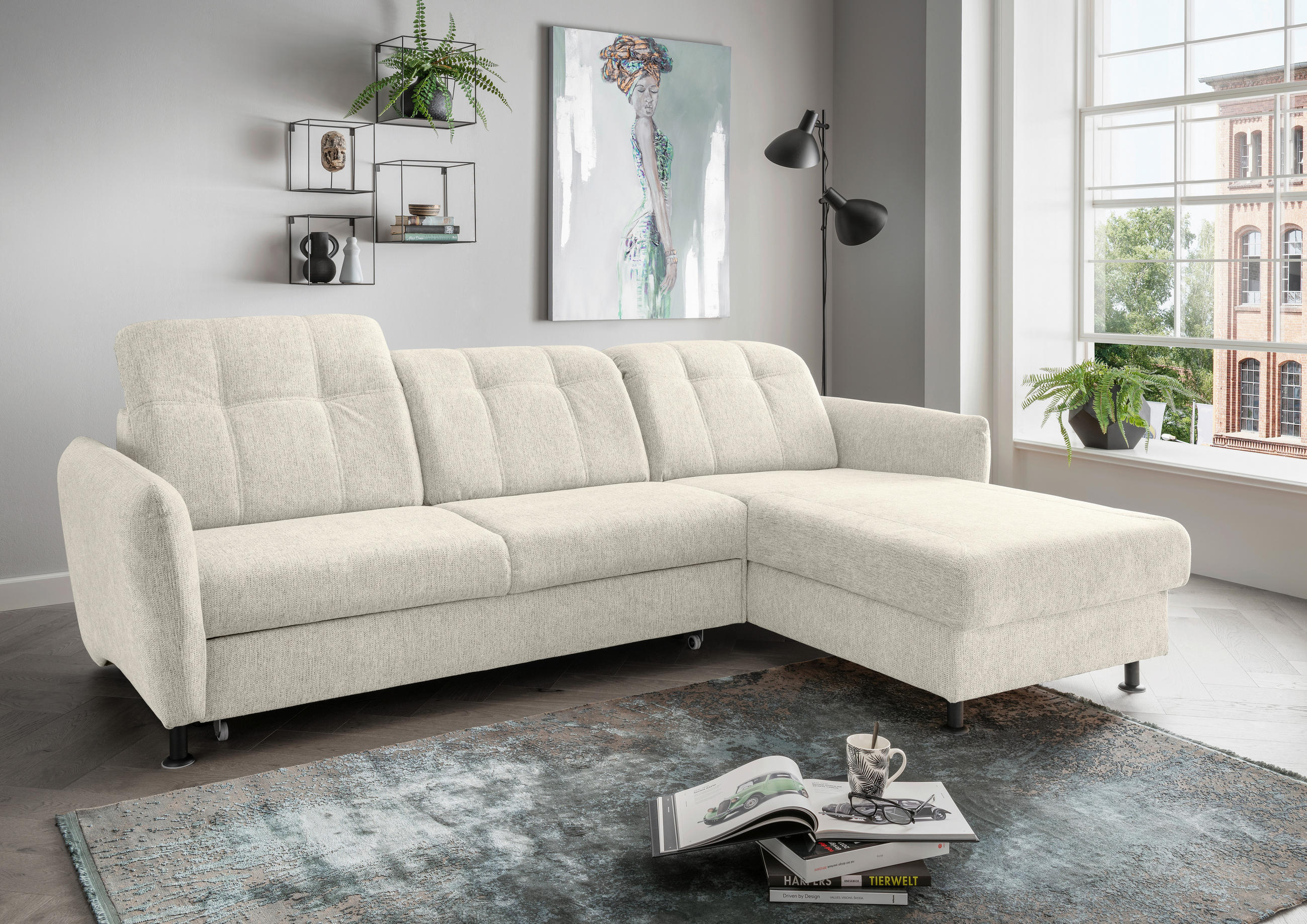 ECKSOFA Beige Chenille  - Beige/Schwarz, MODERN, Textil/Metall (267/184cm) - Livetastic